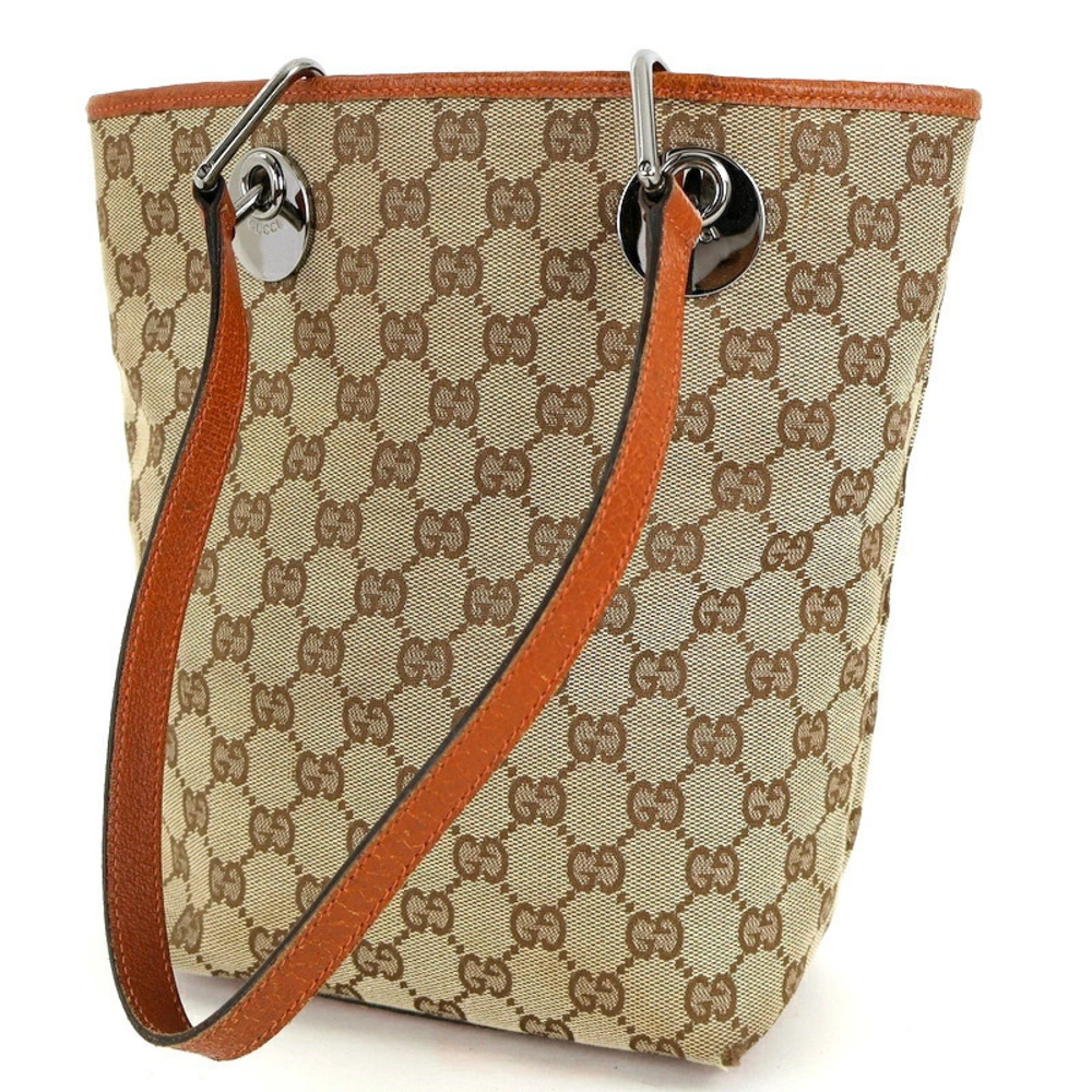 Gucci leather orange canvas bag One bucket tote beige GG Orange Tan
